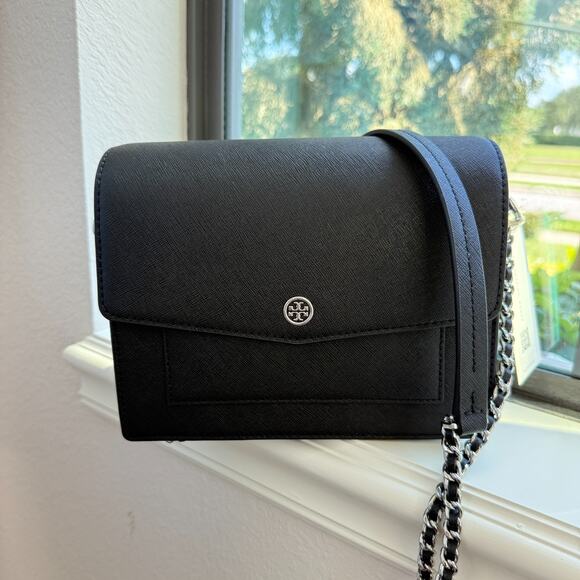 Tory Burch ROBINSON CONVERTIBLE SHOULDER BAG 154317 Black/Silver Authentic‼️ - Picture 2 of 16